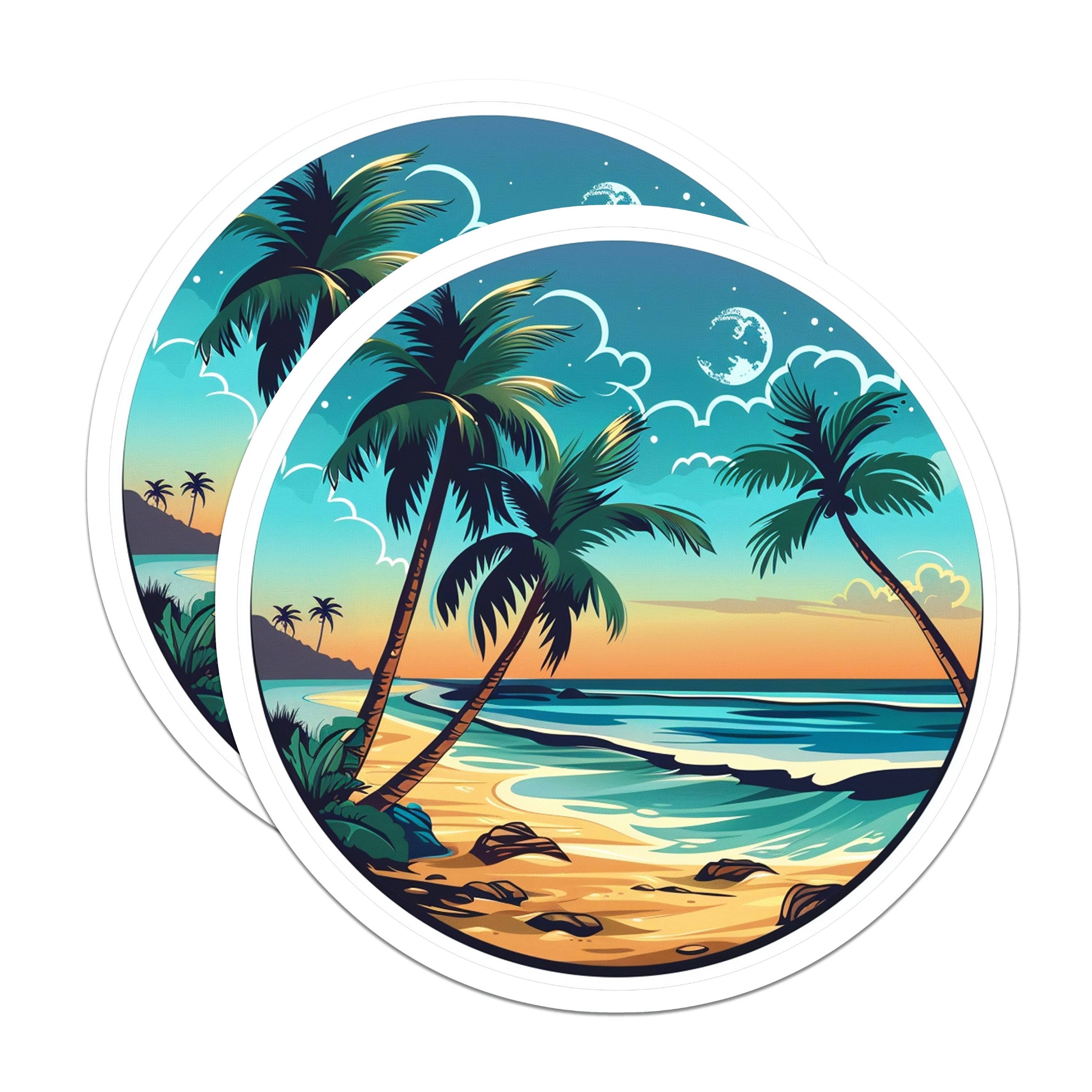 (2 Pack) Tropical Beach Scene Magnets - Palm Tree Sunset Ocean Decor - Vacation Planner Item - Refrigerator Art - 5 Inches On Longest Side - Thick Durable Magnet - Made in USA - MAG37071