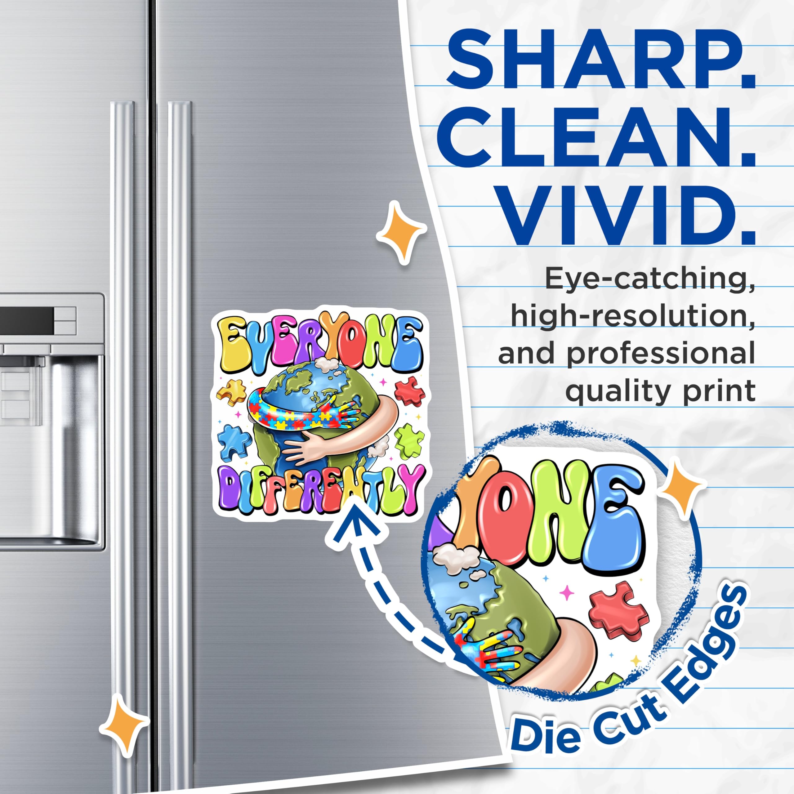 (2 Pack) Everyone Differently Magnets - Autism Acceptance Art - Neurodiversity Support Puzzle Pieces - 5 Inches On Longest Side - Thick Durable Magnet - Made in USA - MAG27321