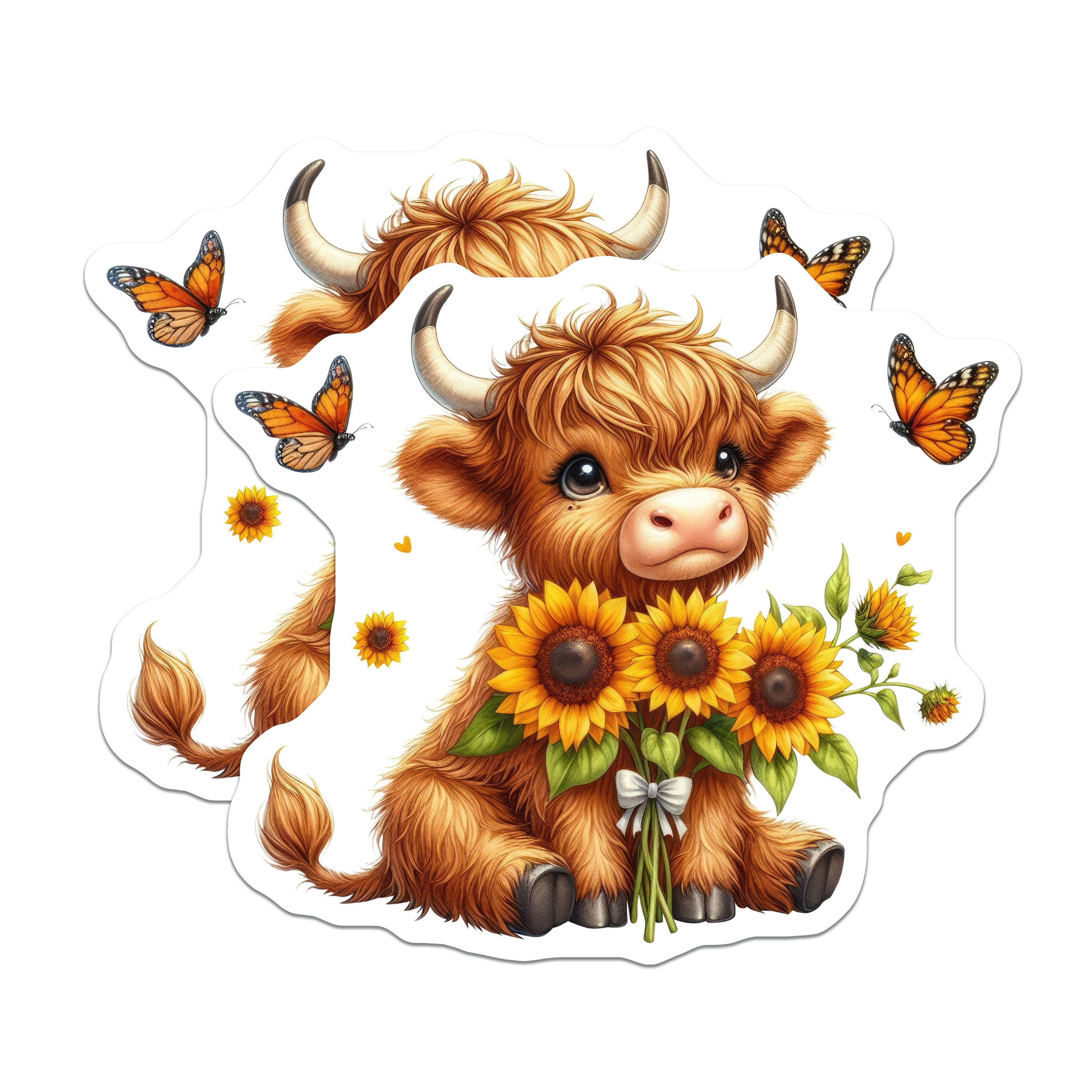 (2 Pack) Cute Highland Cow Magnets - Sunflower Farm Animal Decor - Kawaii Fridge Locker Refrigerator - 5 Inches On Longest Side - Thick Durable Magnet - Made in USA - MAG39145