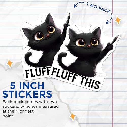 (2 Pack) Fluff This Funny Cat Stickers - Cute Cat Meme Stickers - Adorable Pet Stickers for Cat Lovers - 5" On Longest Side - Sticks to Smooth Flat Surfaces - Made in USA - BMCS3998