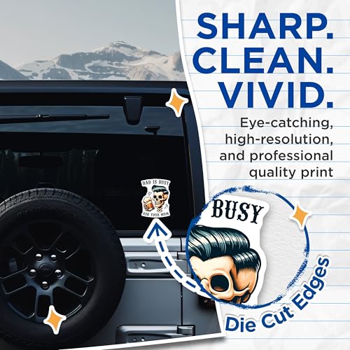 (2 Pack) Dad is Busy Ask Your Mom Stickers - Funny Dad Skull - Beer Lover - 5" On Longest Side - Sticks to Smooth Flat Surfaces - Made in USA - BMCS7469