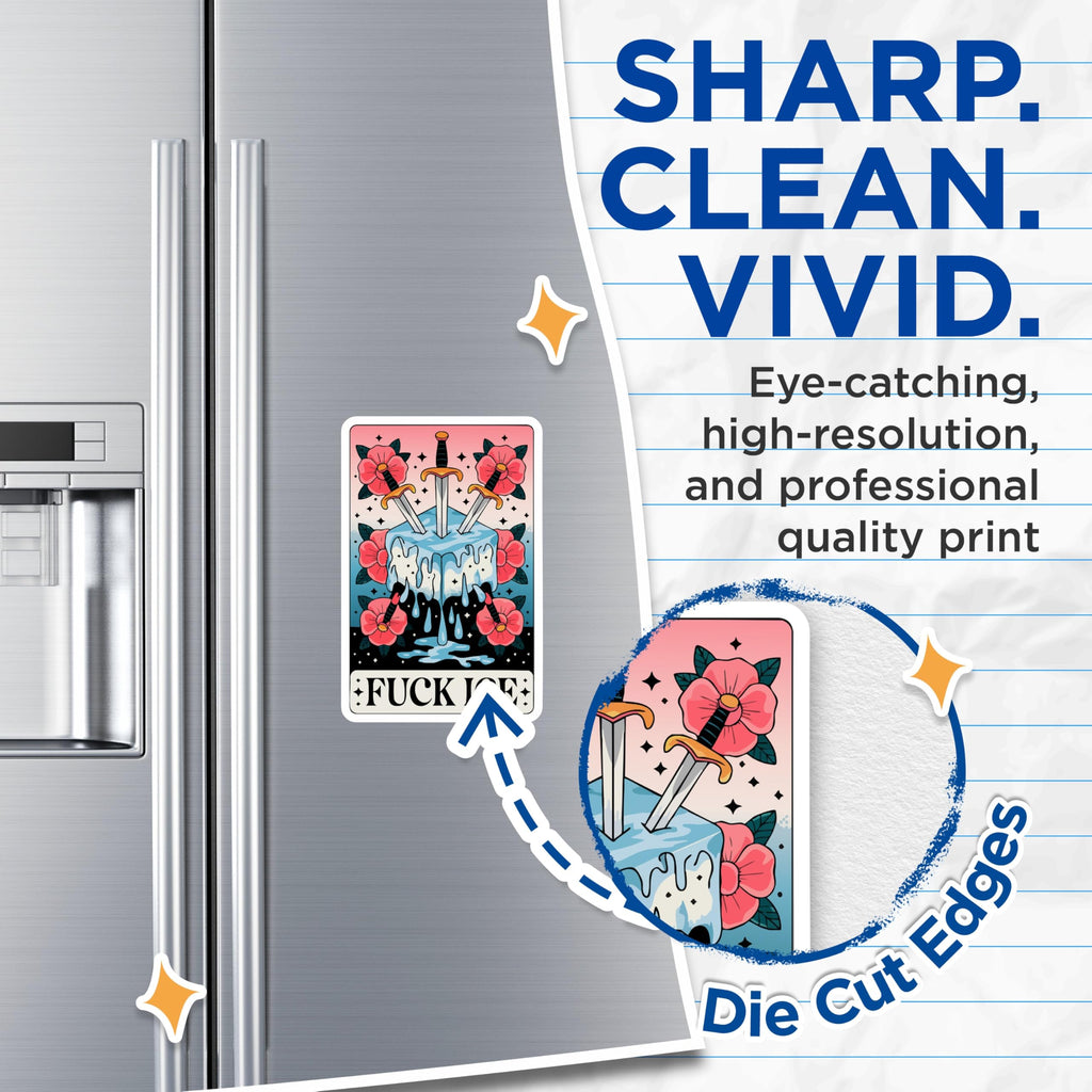 (2 Pack) Rebellious Tarot Magnets - Sword Ice Melting - Snarky Kitchen Decor - 5 Inches On Longest Side - Thick Durable Magnet - Made in USA - MAG20728