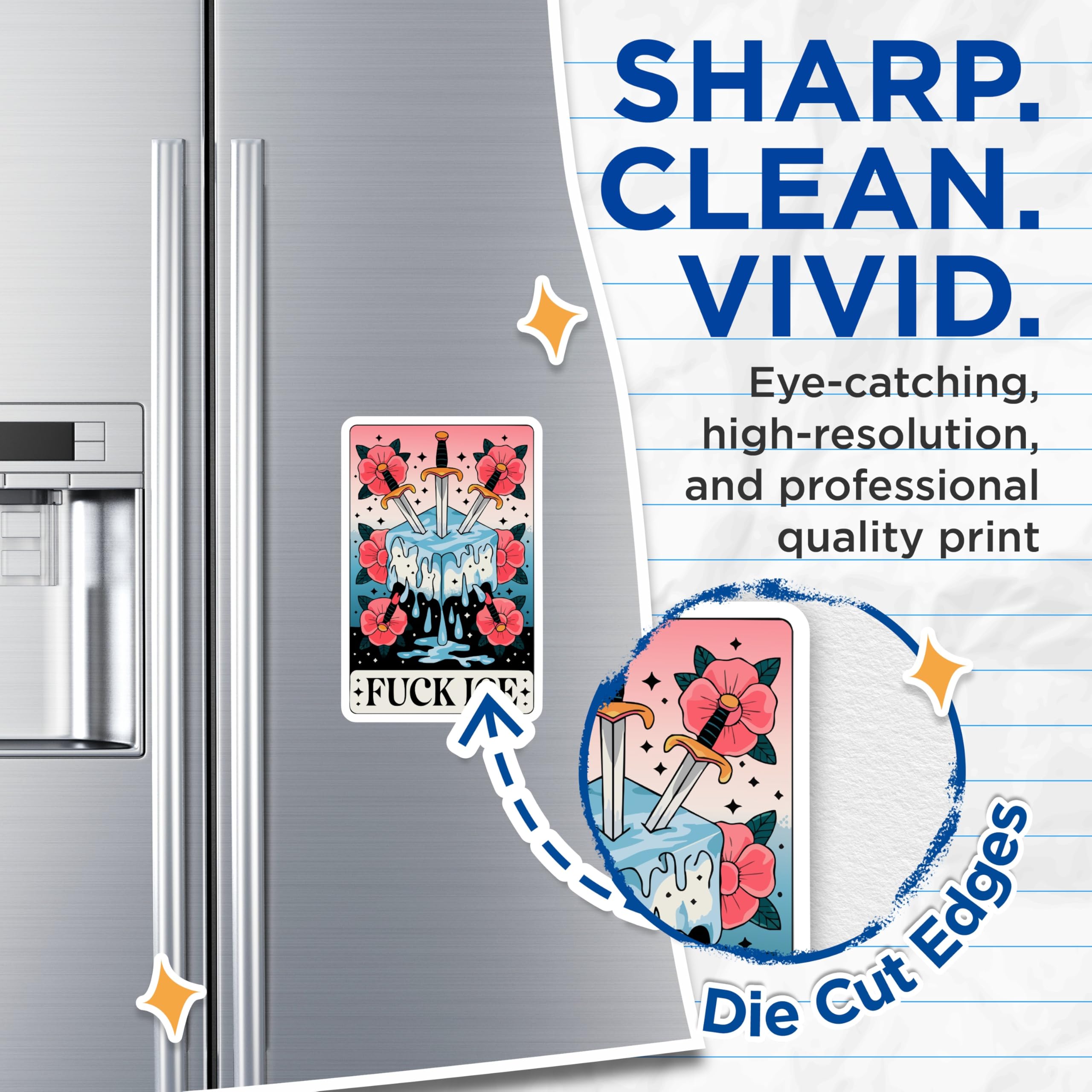 (2 Pack) Rebellious Tarot Magnets - Sword Ice Melting - Snarky Kitchen Decor - 5 Inches On Longest Side - Thick Durable Magnet - Made in USA - MAG20728