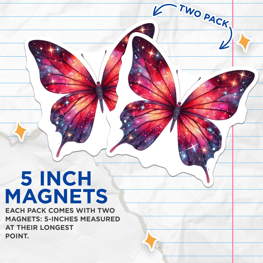 (2 Pack) Cosmic Butterfly Magnets - Galaxy Wing Decor - Spacecore Aesthetic - Vibrant Celestial Art - 5 Inches On Longest Side - Thick Durable Magnet - Made in USA - MAG37139
