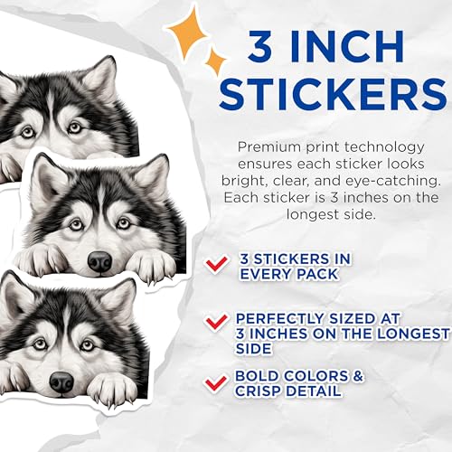 (3 Pack) Husky Dog Decals - Laptop Decals - Cute Animal Stickers - 3 Inches On Longest Side - Easy Peel & Apply - Made in USA - 3MCS8582