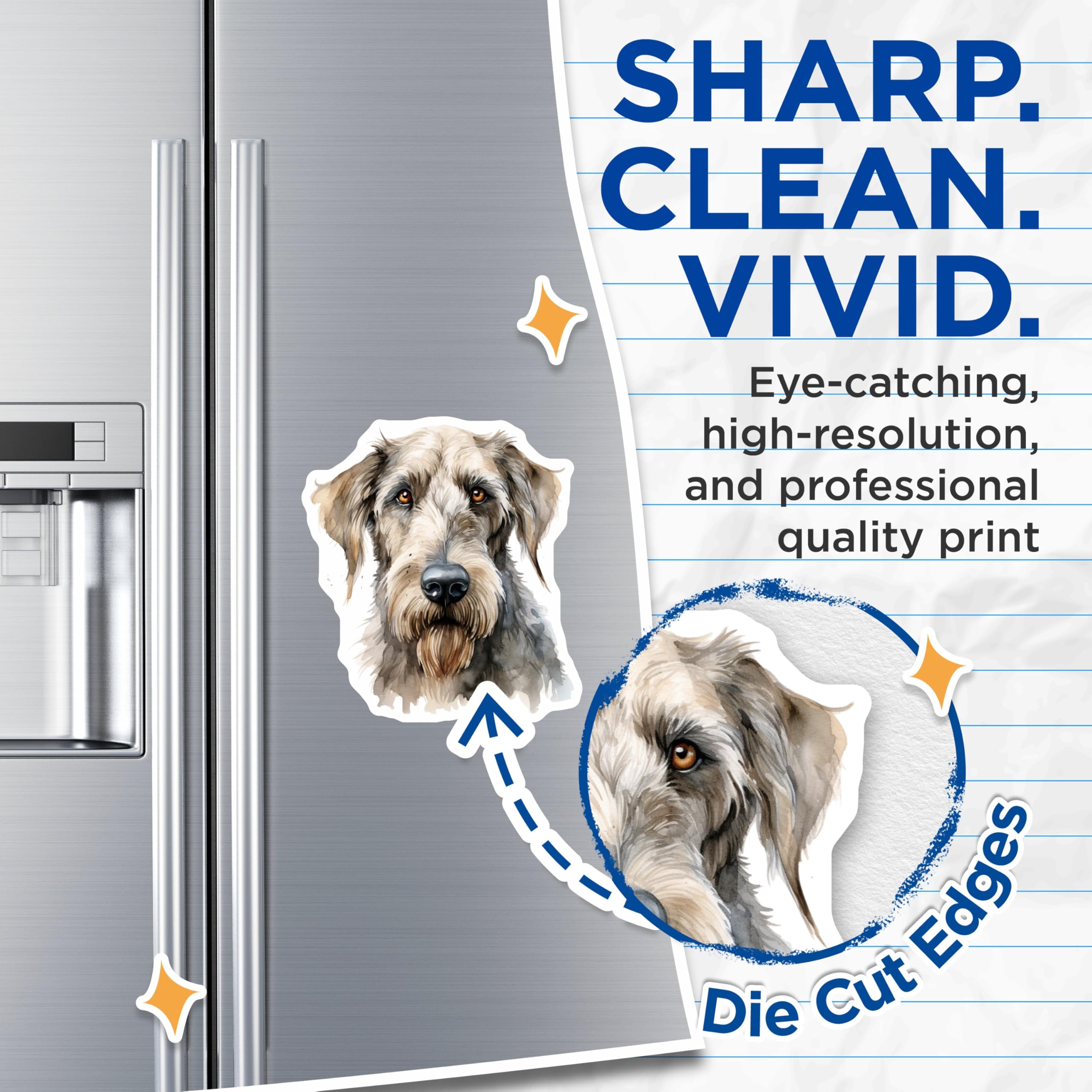(2 Pack) Irish Wolfhound Magnets - Watercolor Dog Art - Pet Lover Fridge Decor - 5 Inches On Longest Side - Thick Durable Magnet - Made in USA - MAG28598