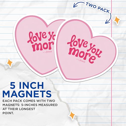 (2 Pack) Love You More Magnets Magnets - Heart Shape - Inspirational Quote - 5" On Longest Side - Made in USA - Sticks to Refrigerators & Metal Surfaces - MAG8954