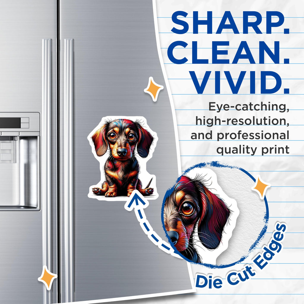 (2 Pack) Dachshund Dog Magnets - Cute Puppy Art - Sausage Dog Decor - 5" On Longest Side - Premium Magnet - for Cars, Refrigerators, Toolboxes, Lockers - Made in USA - MAG14091