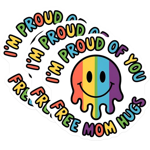 (3 Pack) Proud Mom Rainbow Decals - LGBTQ Decal - Free Hugs Decal - 3 Inches On Longest Side - Easy Peel & Apply - Made in USA - 3MCS2677