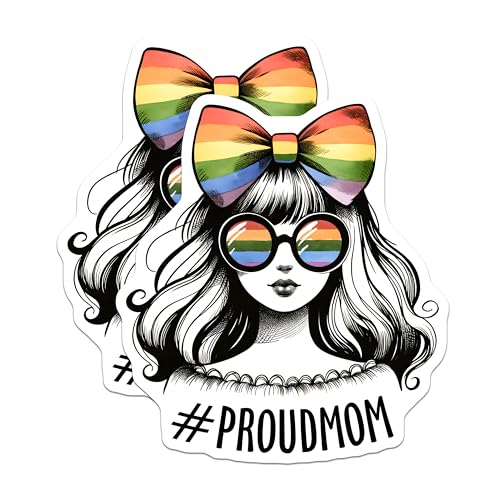 (2 Pack) Proud Mom Stickers - Rainbow Bow Mom - LGBTQ Support - 5" On Longest Side - Sticks to Smooth Flat Surfaces - Made in USA - BMCS8286