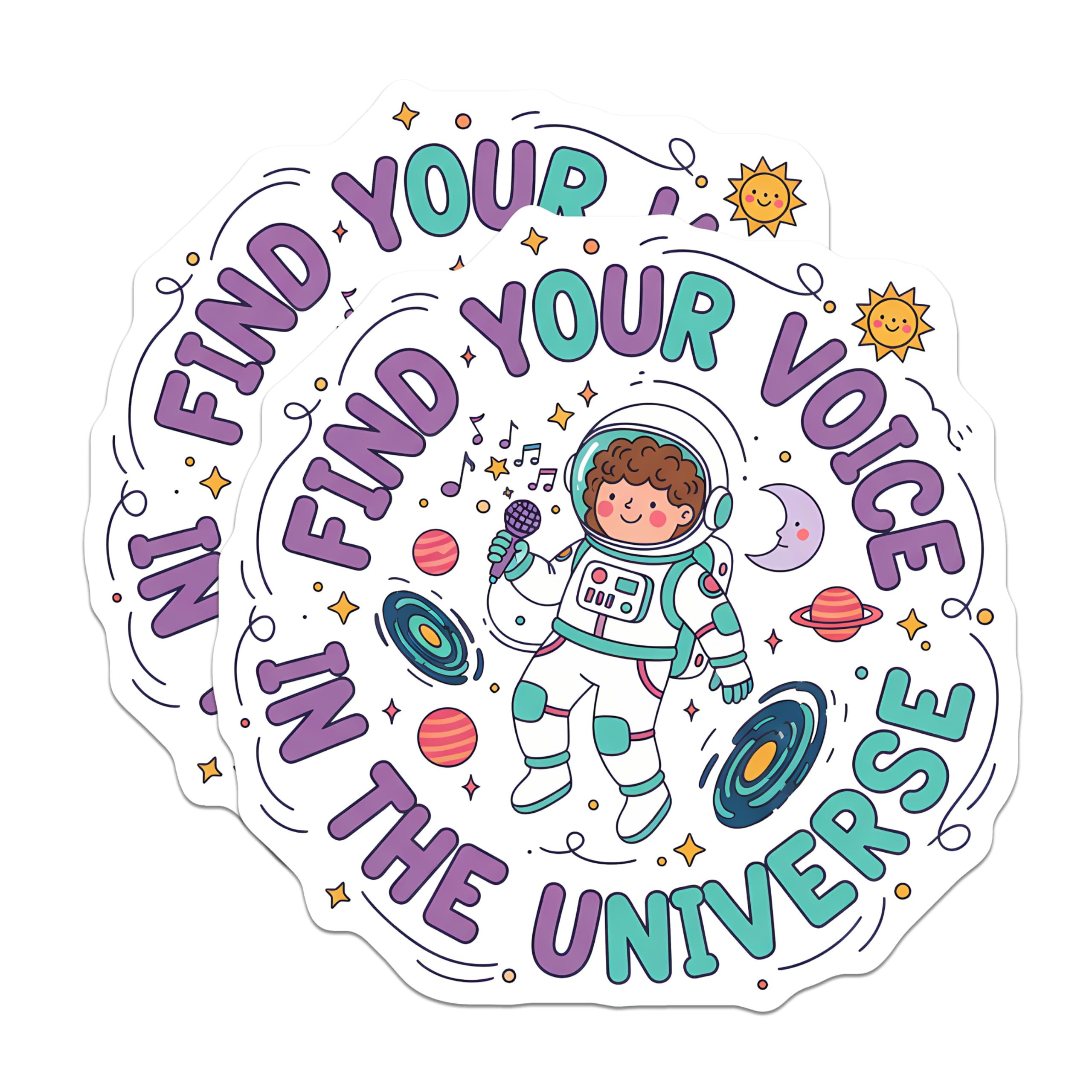 (2 Pack) Astronaut Magnets - Find Your Voice in Universe - Singing Space Decor Art - 5 Inches On Longest Side - Thick Durable Magnet - Made in USA - MAG20696
