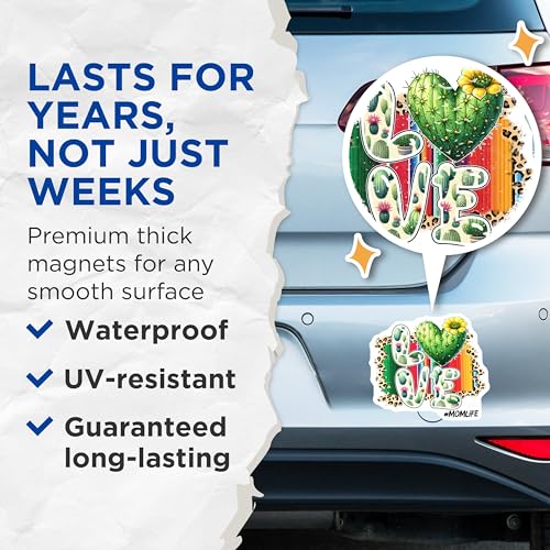 (2 Pack) Cactus Love Magnets - Momlife Decor - 5" On Longest Side - for Cars, Fridges, Toolboxes - Made in USA - MAG8177