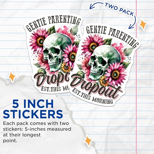 (2 Pack) Gentle Parenting Dropout Stickers - Skull Flower Stickers - Funny Parenting Decal - Floral Skull Decal - 5" On Longest Side - Sticks to Smooth Flat Surfaces - Made in USA - BMCS4849
