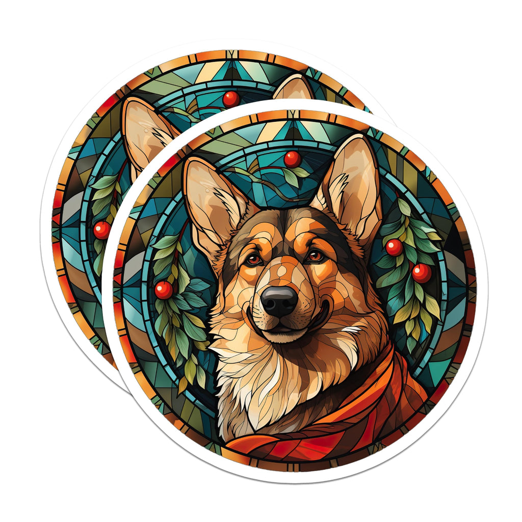 (2 Pack) German Shepherd Magnets - Stained Glass Dog Art - Winter Pet Decor - Holiday Kitchen Magnet - Dog Lover Accessory - 5 Inches On Longest Side - Thick Durable Magnet - Made in USA - MAG26745