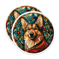 (2 Pack) German Shepherd Magnets - Stained Glass Dog Art - Winter Pet Decor - Holiday Kitchen Magnet - Dog Lover Accessory - 5 Inches On Longest Side - Thick Durable Magnet - Made in USA - MAG26745