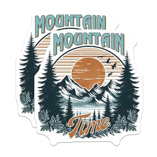 (2 Pack) Mountain Time Stickers - Nature Adventure Stickers - Hiking Outdoor Vinyl Decals - 5" On Longest Side - Sticks to Any Smooth Flat Surface - Made in USA - BMCS3266