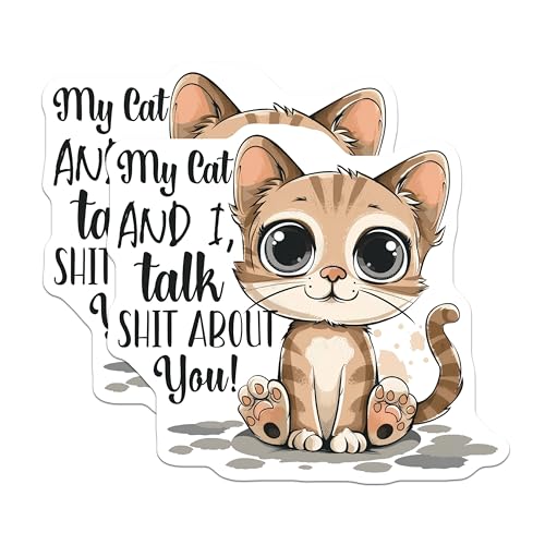 (2 Pack) Funny Cat Stickers - Pet Lover Decals - Cute Cat Quotes for Laptops and Water Bottles - 5" On Longest Side - Sticks to Smooth Flat Surfaces - Made in USA - BMCS4336