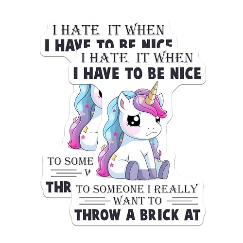 (2 Pack) Funny Unicorn Stickers - Sarcastic Quote - Humorous Anti-Social - 5" On Longest Side - Sticks to Smooth Flat Surfaces - Made in USA - BMCS7810