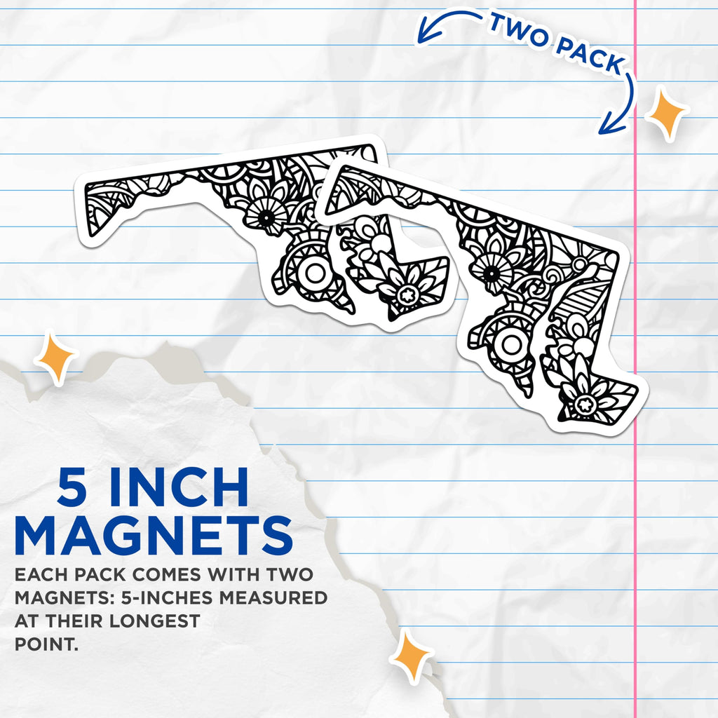 (2 Pack) Maryland Map Magnets - Floral State - Home Decor Accent - 5" On Longest Side - Premium Magnet - for Cars, Refrigerators, Toolboxes, Lockers - Made in USA - MAG18135