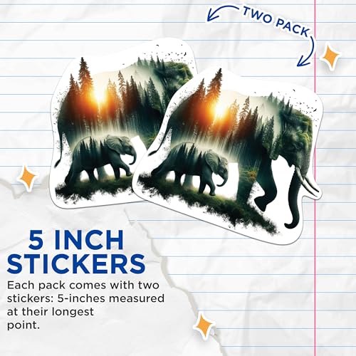 (2 Packs) Elephants with Nature Stickers - Outdoorsman Nature Lover Decals - 5 Inches On Longest Side - Premium Vinyl Decal - Sticks to Any Smooth Flat Surface - Made in USA - BMCS2276