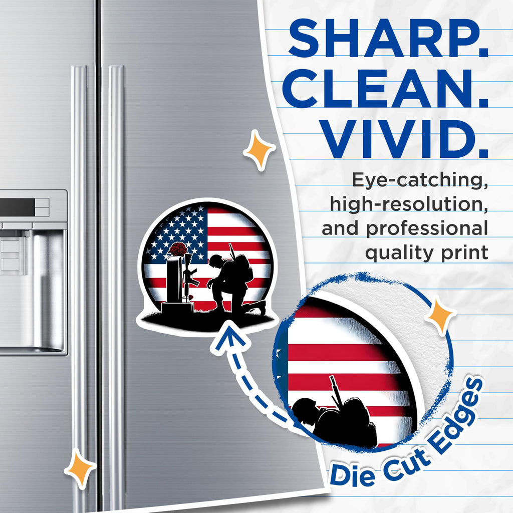 (2 Pack) Fallen Soldier Magnets - American Flag - Military Memorials - 5" On Longest Side - Premium Magnet - for Cars, Refrigerators, Toolboxes, Lockers - Made in USA - MAG14908