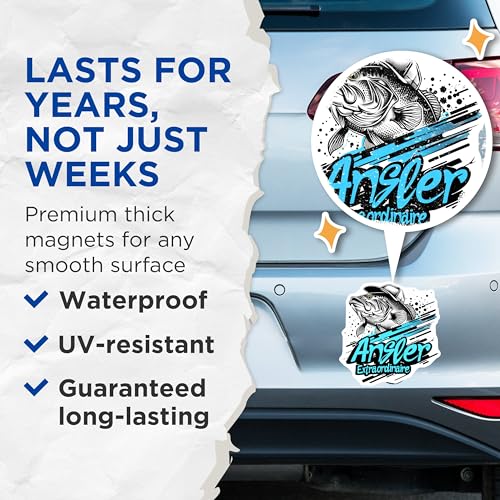 (2 Pack) Angler Extraordinaire Magnets - Fishing Enthusiast - Bass Fishing Art - 5" On Longest Side - for Cars, Refrigerators, Toolboxes, Lockers - Made in USA BMCS3350