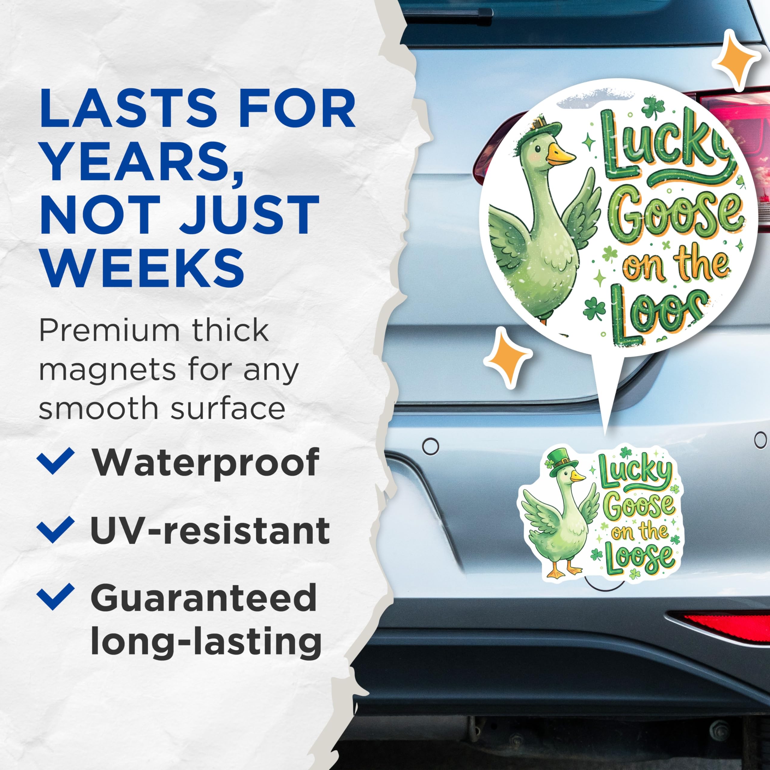 (2 Pack) Lucky Goose Magnets - St Patricks Day Goose Decor - Goose On The Loose Magnet - 5" On Longest Side - Premium Magnet - for Cars, Refrigerators, Toolboxes, Lockers - Made in USA - MAG16878