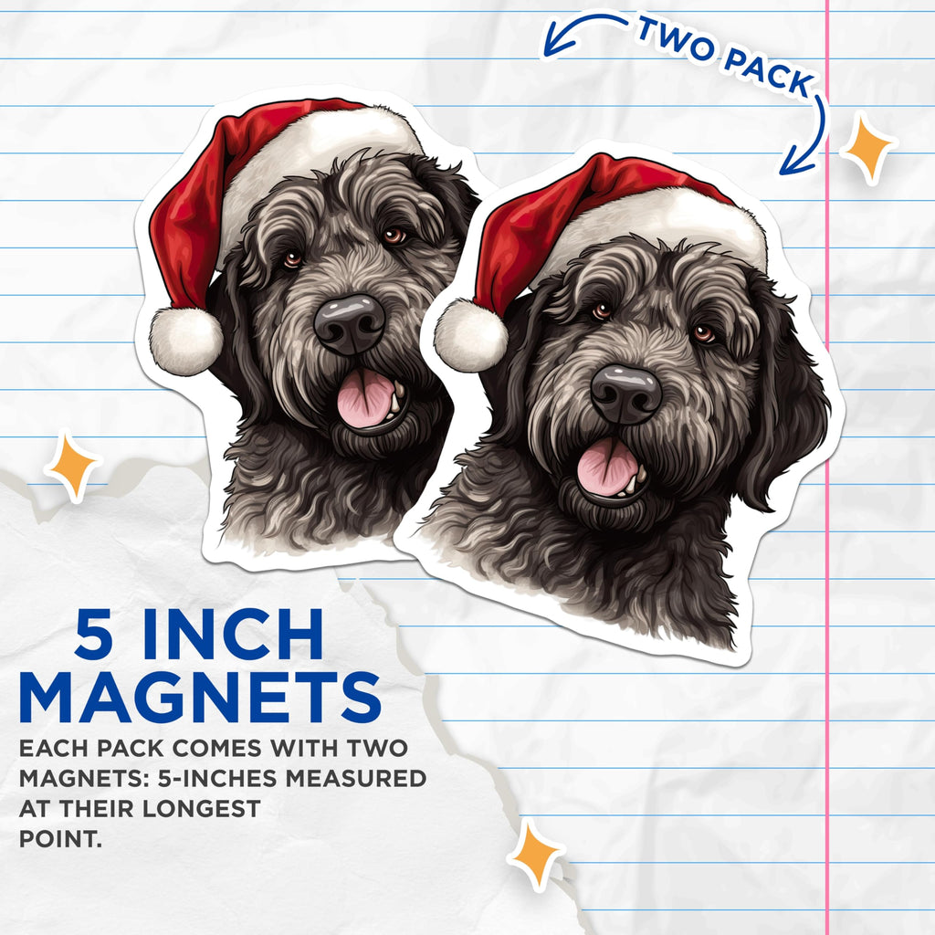 (2 Pack) Christmas Dog Magnets - Santa Hat Pet Decor - Dog Lover Refrigerator Accent - 5 Inches On Longest Side - Thick Durable Magnet - Made in USA - MAG28959