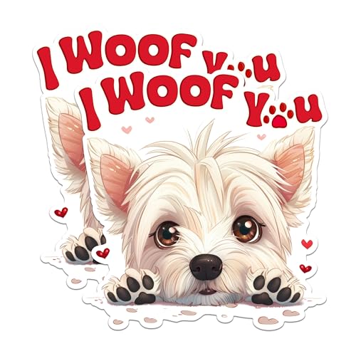 (2 Packs) I Woof You Bichon Frise Stickers - Bichon Frise Dog Mom or Dad Decals - 5 Inches On Longest Side - Premium Vinyl Decal - Sticks to Any Smooth Flat Surface - Made in USA - BMCS2372