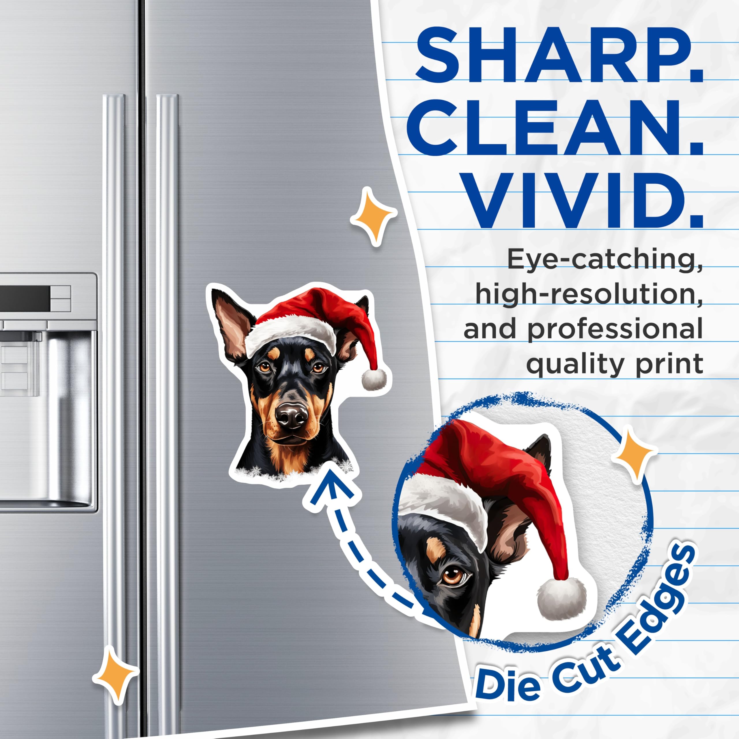 (2 Pack) Doberman Christmas Dog Magnets - Santa Hat Pet Decor - Holiday Animal Lover Items - 5 Inches On Longest Side - Thick Durable Magnet - Made in USA - MAG27089