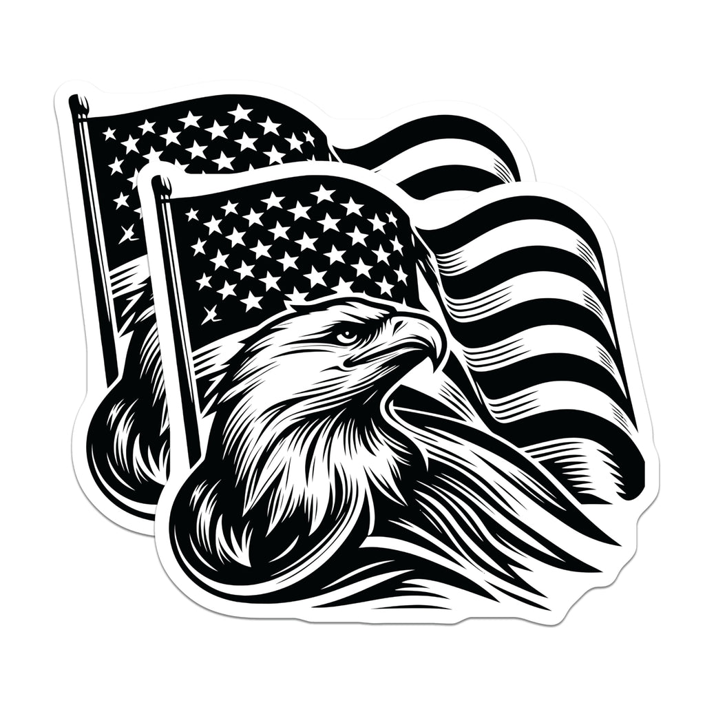 (2 Pack) American Eagle Stickers - US Flag Bald Eagle - Patriotic Decals - 5" On Longest Side - Sticks to Smooth Flat Surfaces - Made in USA - BMCS17028