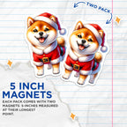 (2 Pack) Cute Shiba Inu Santa Magnets - Christmas Dog Lover - Holiday Refrigerator Decor - 5 Inches On Longest Side - Thick Durable Magnet - Made in USA - MAG29954