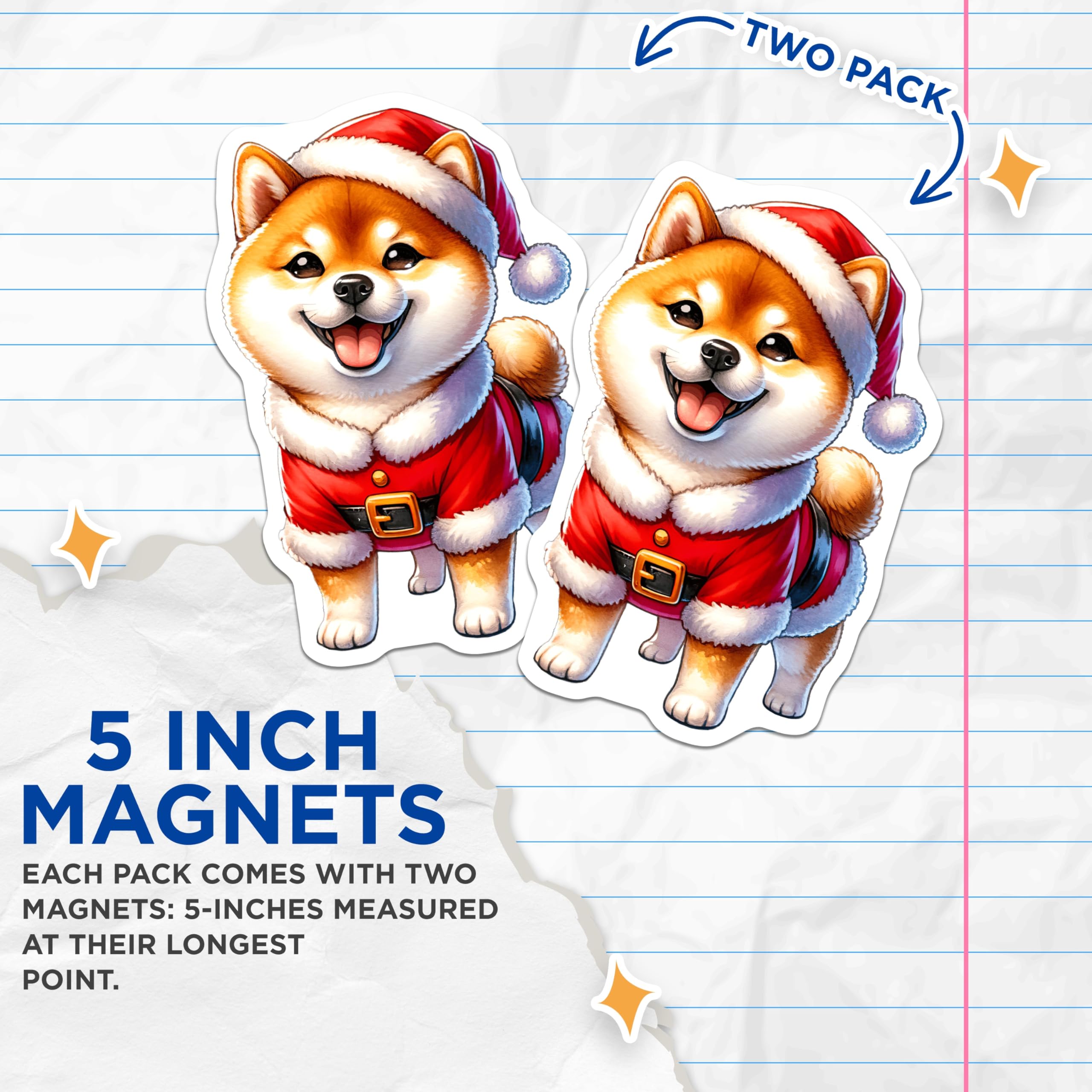 (2 Pack) Cute Shiba Inu Santa Magnets - Christmas Dog Lover - Holiday Refrigerator Decor - 5 Inches On Longest Side - Thick Durable Magnet - Made in USA - MAG29954