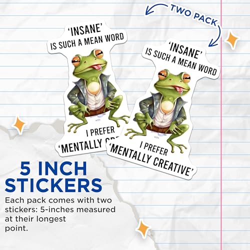 (2 Pack) Inspirational Frog Stickers - Mental Health Awareness - Funny Motivational Quote - 5" On Longest Side - Sticks to Smooth Flat Surfaces - Made in USA - BMCS7734
