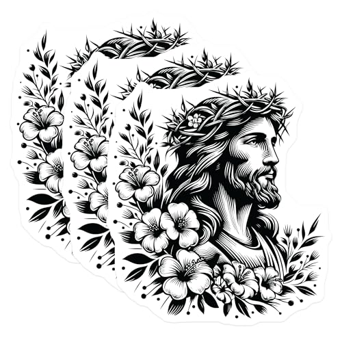 (3 Pack) Jesus Christ Decals - Floral Crown Decal - Religious Christian Laptop Decals - 3 Inches On Longest Side - Easy Peel & Apply - Made in USA - 3MCS6093