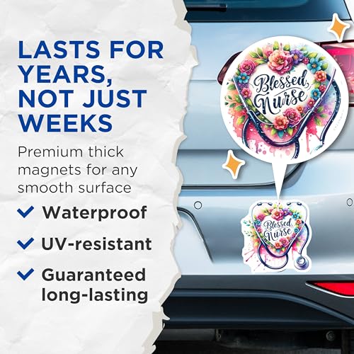 (2 Pack) Blessed Nurse Magnets - Inspirational Nurse Decor - Nurse Appreciation Magnets - 5" On Longest Side - for Cars, Fridges, Toolboxes - Made in USA - MAG6974