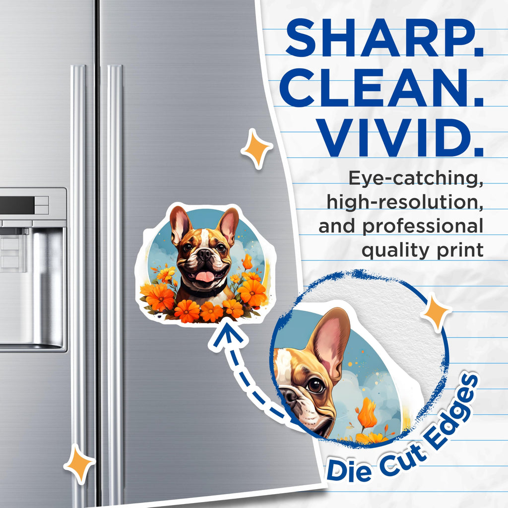 (2 Pack) French Bulldog Magnets - Cute Dog Lover Decor - Happy Frenchie Art - Pet Owner Fridge Magnets Floral Puppy - 5 Inches On Longest Side - Thick Durable Magnet - Made in USA - MAG28512