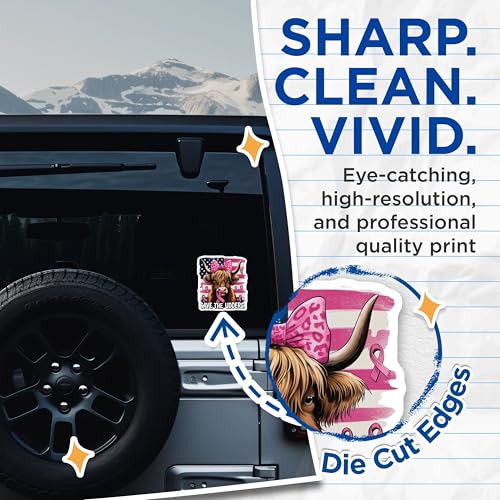 (2 Pack) Save The Udders Stickers - Breast Cancer Awareness Stickers - Pink Ribbon Cow Stickers - 5" On Longest Side - Sticks to Smooth Flat Surfaces - Made in USA - BMCS3981