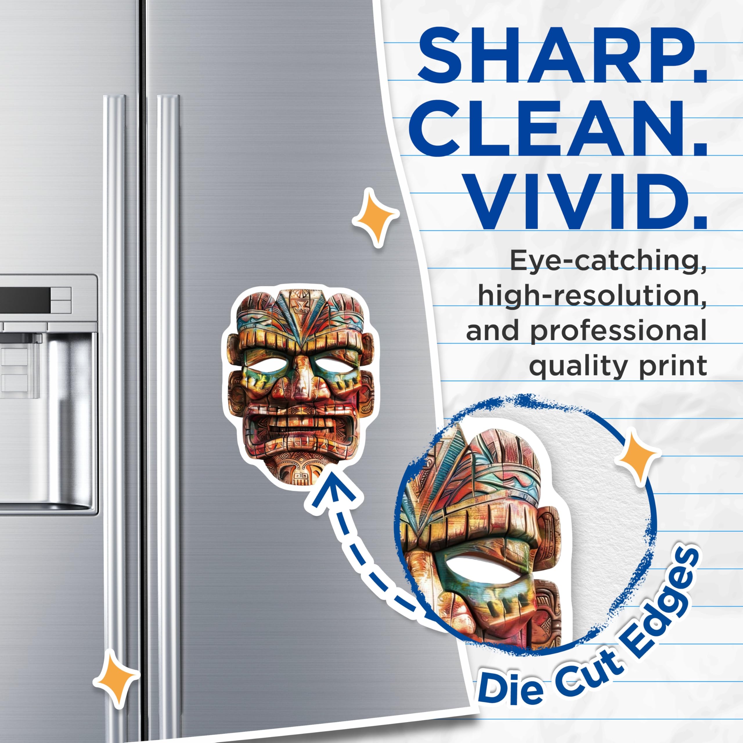 (2 Pack) Vibrant Tiki Mask Magnets - Intricate Polynesian Tribal Art Decor - Exotic Hawaiian Kitchen Refrigerator Magnets - 5 Inches On Longest Side - Thick Durable Magnet - Made in USA - MAG20640