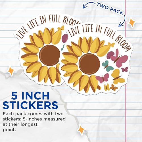 (2 Pack) Sunflower Stickers - Motivational Quote - Nature Themed Butterfly Decals - 5" On Longest Side - Sticks to Smooth Flat Surfaces - Made in USA - BMCS8944