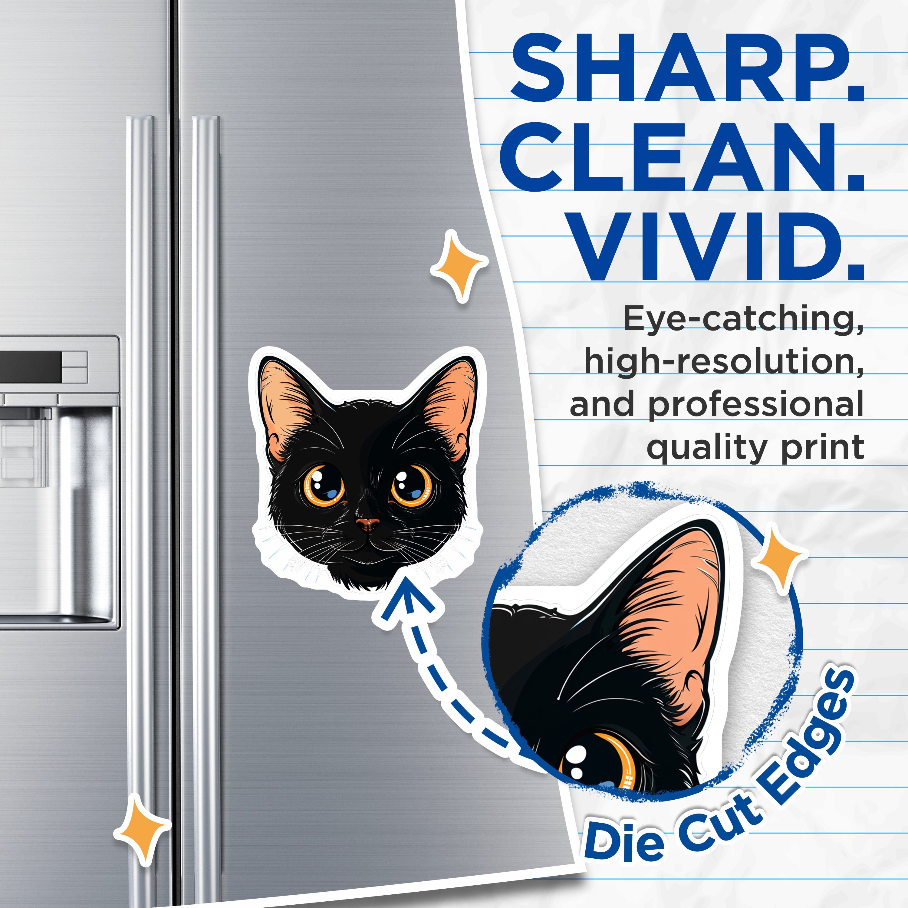(2 Pack) Black Cat Magnets - Cute Kawaii Kitten Face Decor - Pet Lover Fridge Locker Whiteboard Magnets for Cat Owners - 5 Inches On Longest Side - Thick Durable Magnet - Made in USA - MAG39346