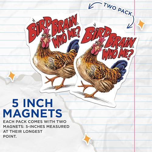 (2 Pack) Bird Brain Who Me Magnets - Chicken Kitchen - Funny Farm Animal Magnets - Humorous Fridge Magnets - 5" On Longest Side - for Cars, Fridges, Toolboxes - Made in USA - MAG4206