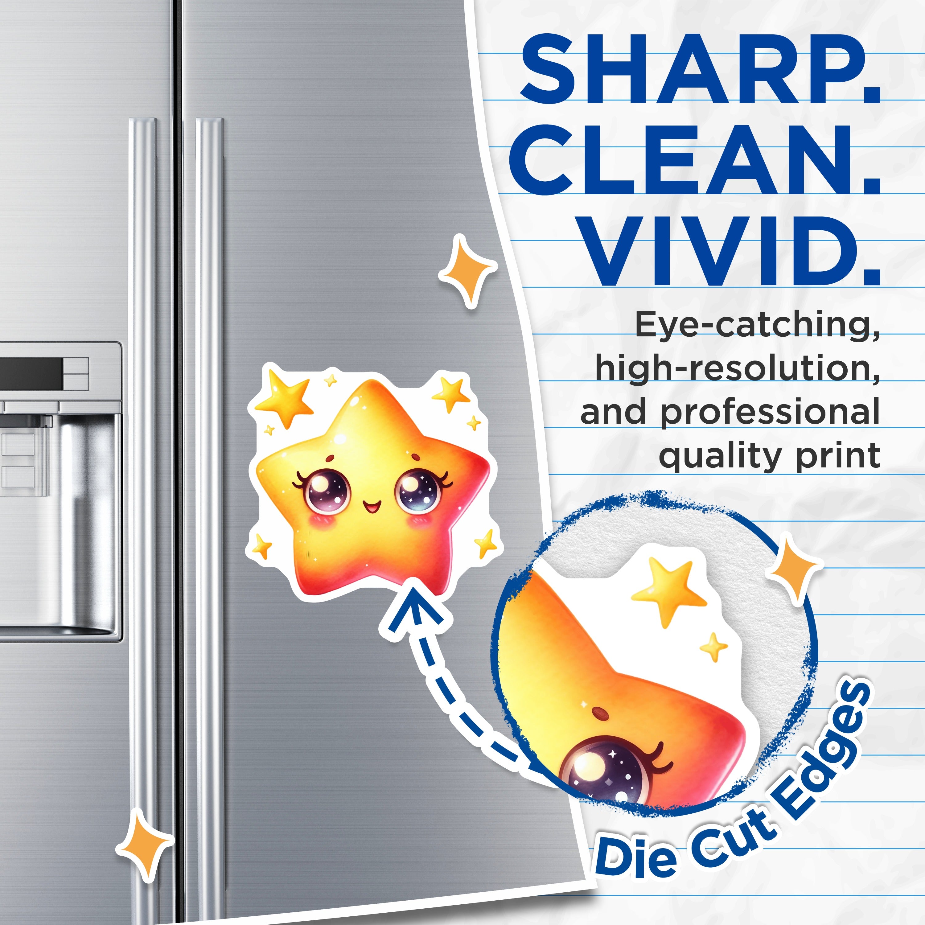 (2 Pack) Cute Star Face Magnets - Kawaii Aesthetic Decor - Positive Vibe Kitchen Accent - Kids Room Locker Magnet - 5 Inches On Longest Side - Thick Durable Magnet - Made in USA - MAG37731