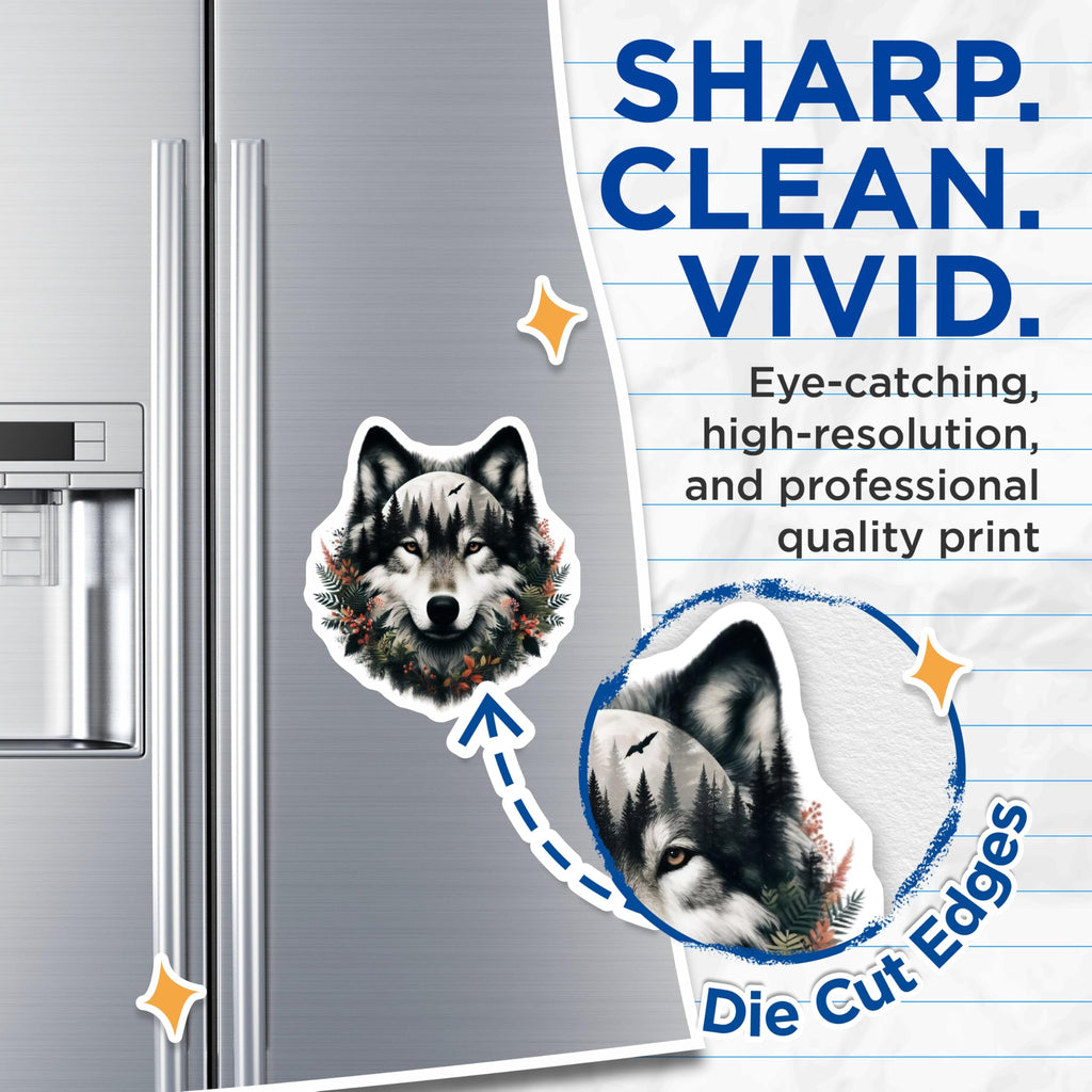 (2 Pack) Wolf Forest Magnets - Animal Art Decor - Fridge Magnets Home Decor - 5" On Longest Side - Premium Magnet - for Cars, Refrigerators, Toolboxes, Lockers - Made in USA - MAG14883