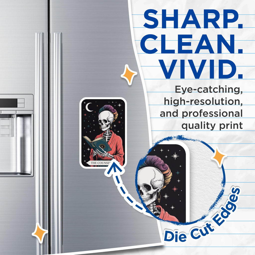 (2 Pack) Skeleton Counselor Magnets - Cosmic Reader Skull Art - Mystical Tarot Decor - Spiritual Wisdom Interpretation - 5 Inches On Longest Side - Thick Durable Magnet - Made in USA - MAG21564