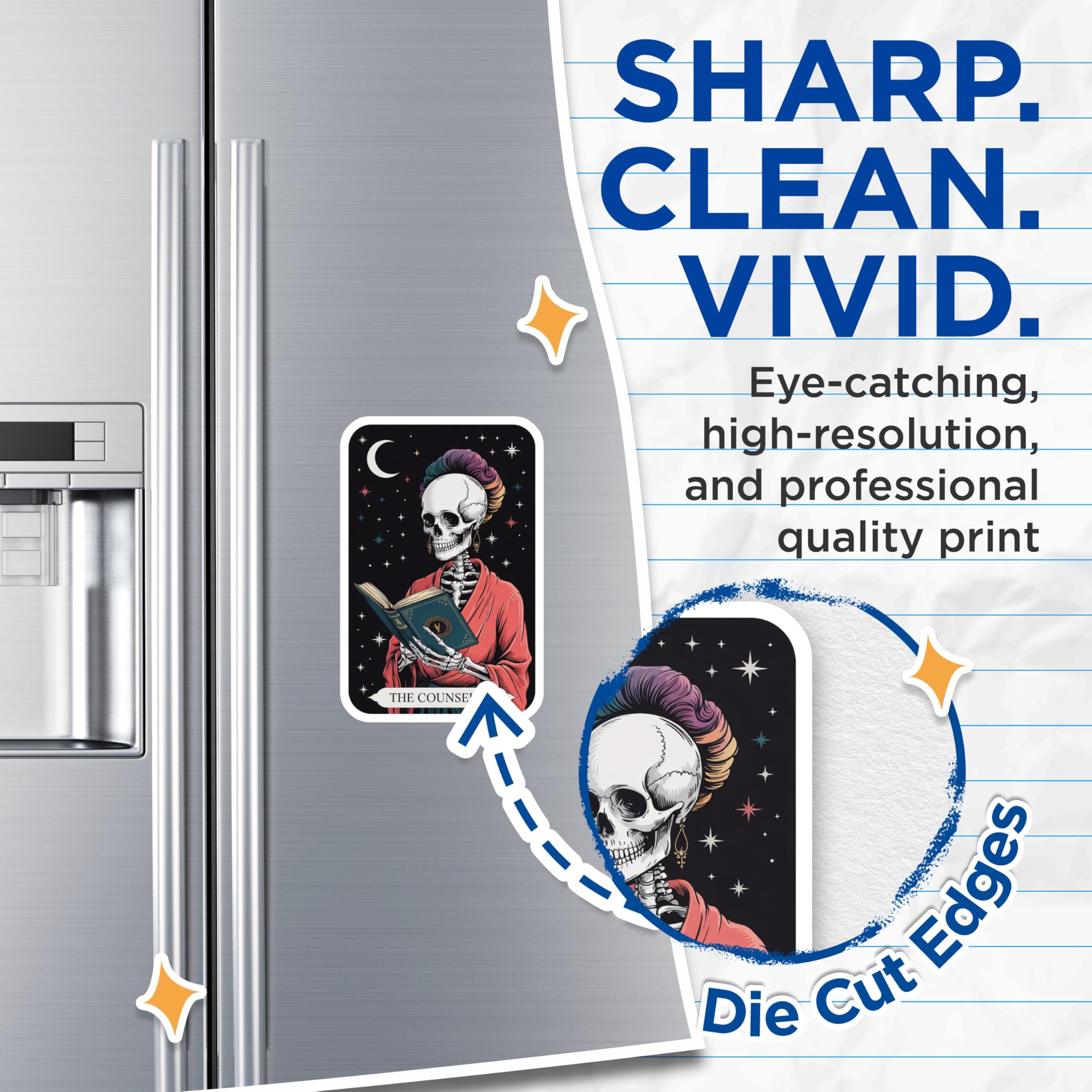 (2 Pack) Skeleton Counselor Magnets - Cosmic Reader Skull Art - Mystical Tarot Decor - Spiritual Wisdom Interpretation - 5 Inches On Longest Side - Thick Durable Magnet - Made in USA - MAG21564