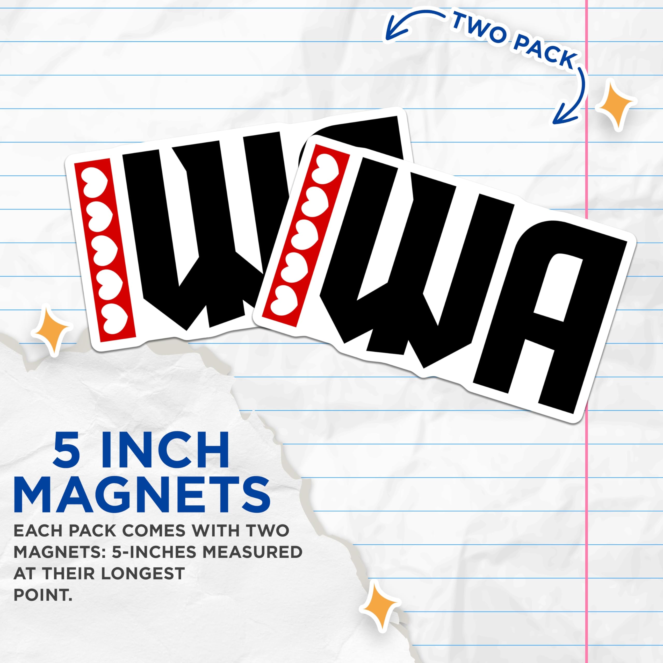 (2 Pack) IWA Initials Magnets - Heart Accent - Alphabet Home Decor - 5" On Longest Side - Premium Magnet - for Cars, Refrigerators, Toolboxes, Lockers - Made in USA - MAG17532