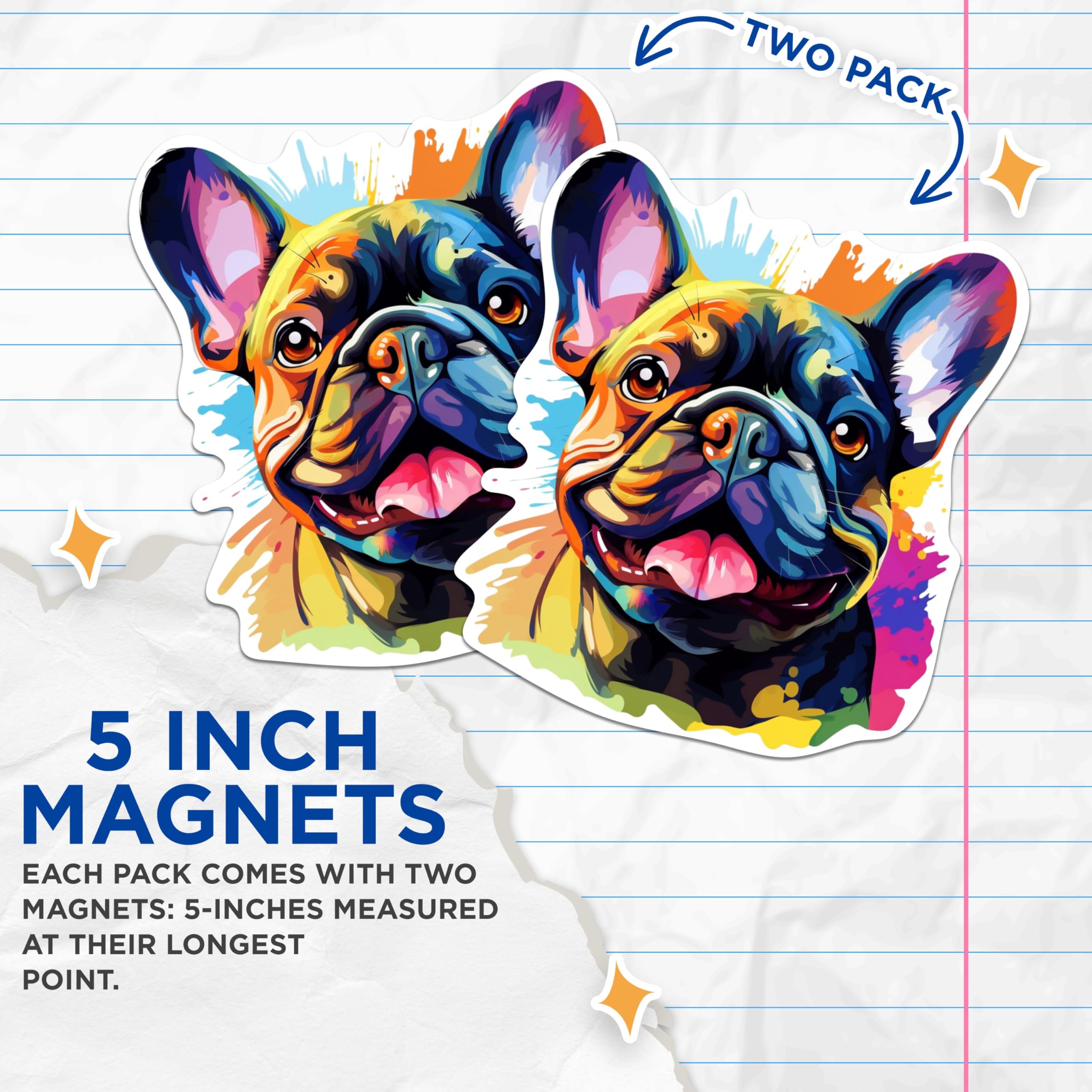 (2 Pack) French Bulldog Dog Breed Magnets - 5 Inches On Longest Side - Choose from Over 100 Dog Breeds - for Cars, Refrigerators, Toolboxes - Made in USA - MAG1861