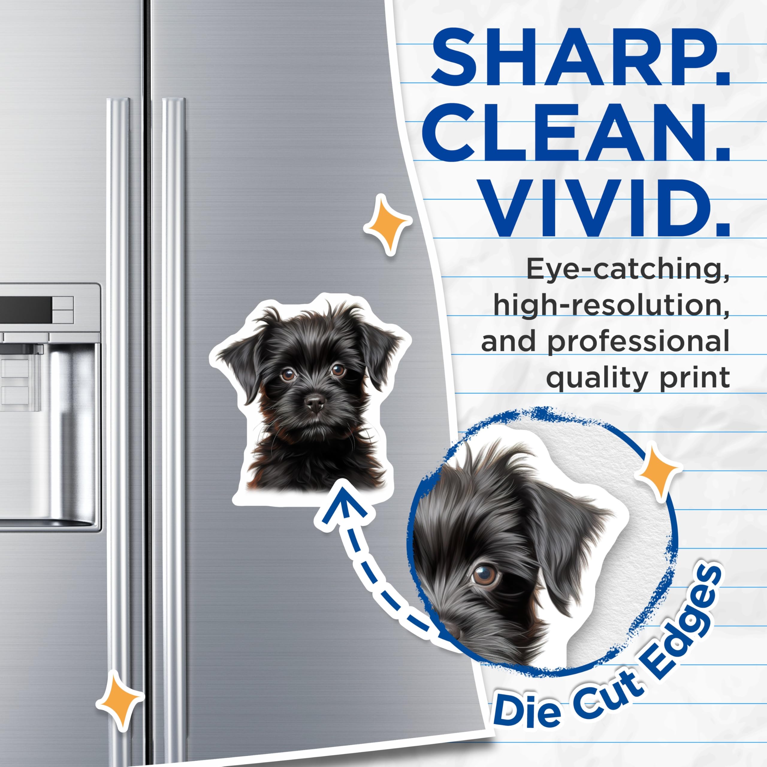 (2 Pack) Black Puppy Magnets - Adorable Fluffy Dog Art - Pet Lover Fridge Decor Animal Theme - 5 Inches On Longest Side - Thick Durable Magnet - Made in USA - MAG27985