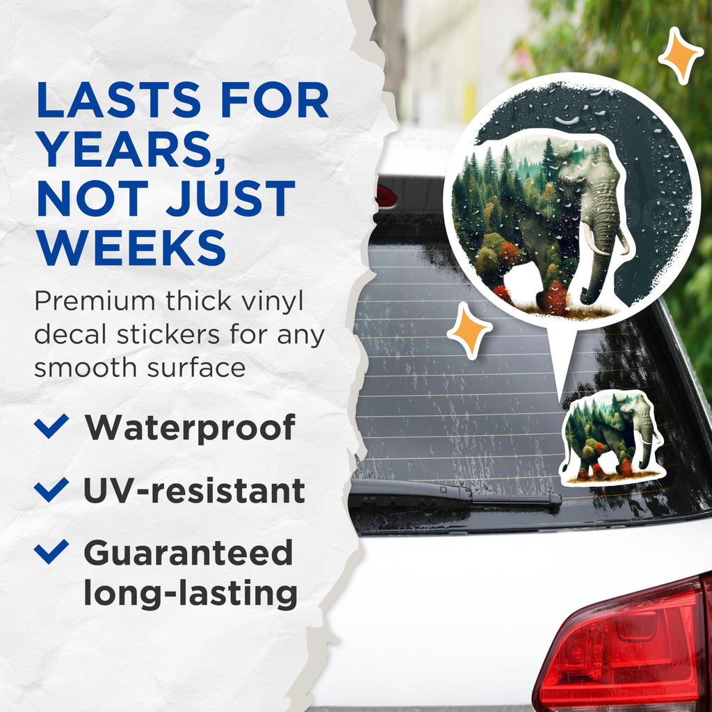 (2 Pack) Elephant Forest Stickers - Nature Lover Sticker - Animal Stickers - 5" On Longest Side - Sticks to Smooth Flat Surfaces - Made in USA - BMCS15015